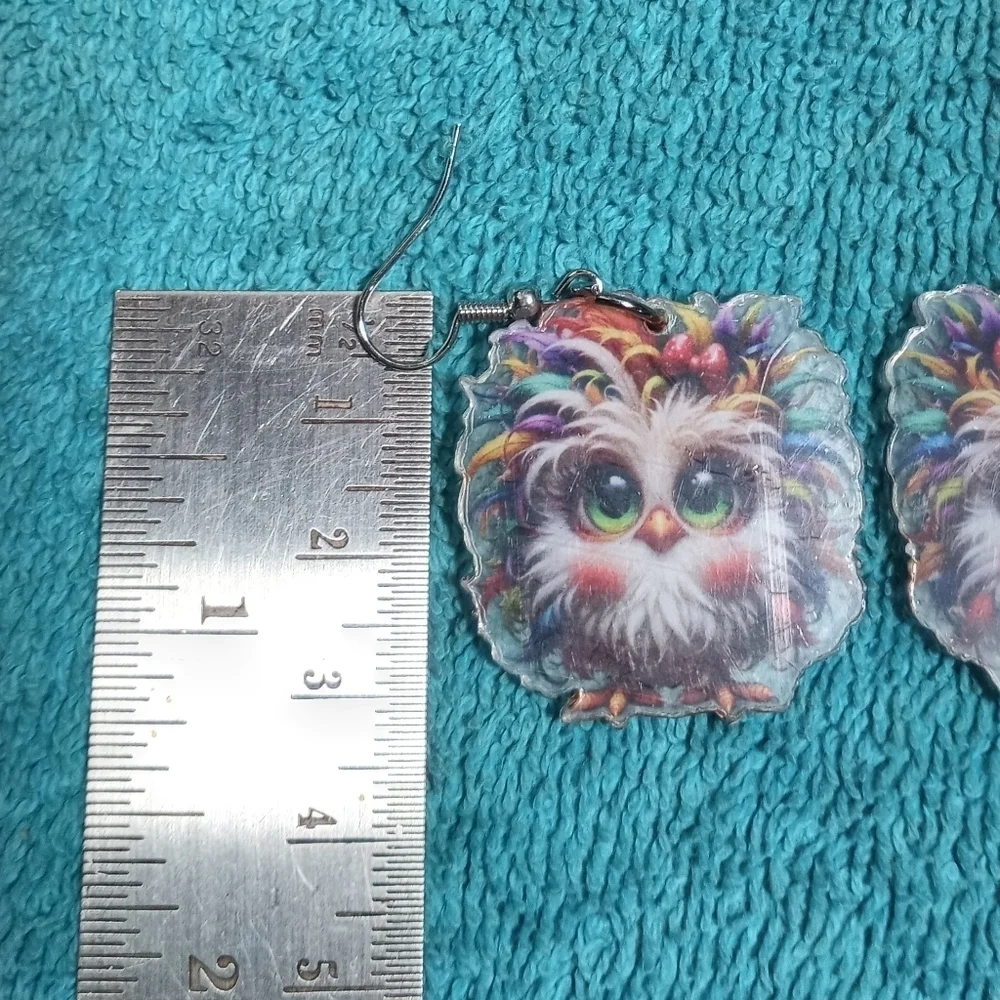 Colorful Owl Earrings Dangle Wire Multicolor